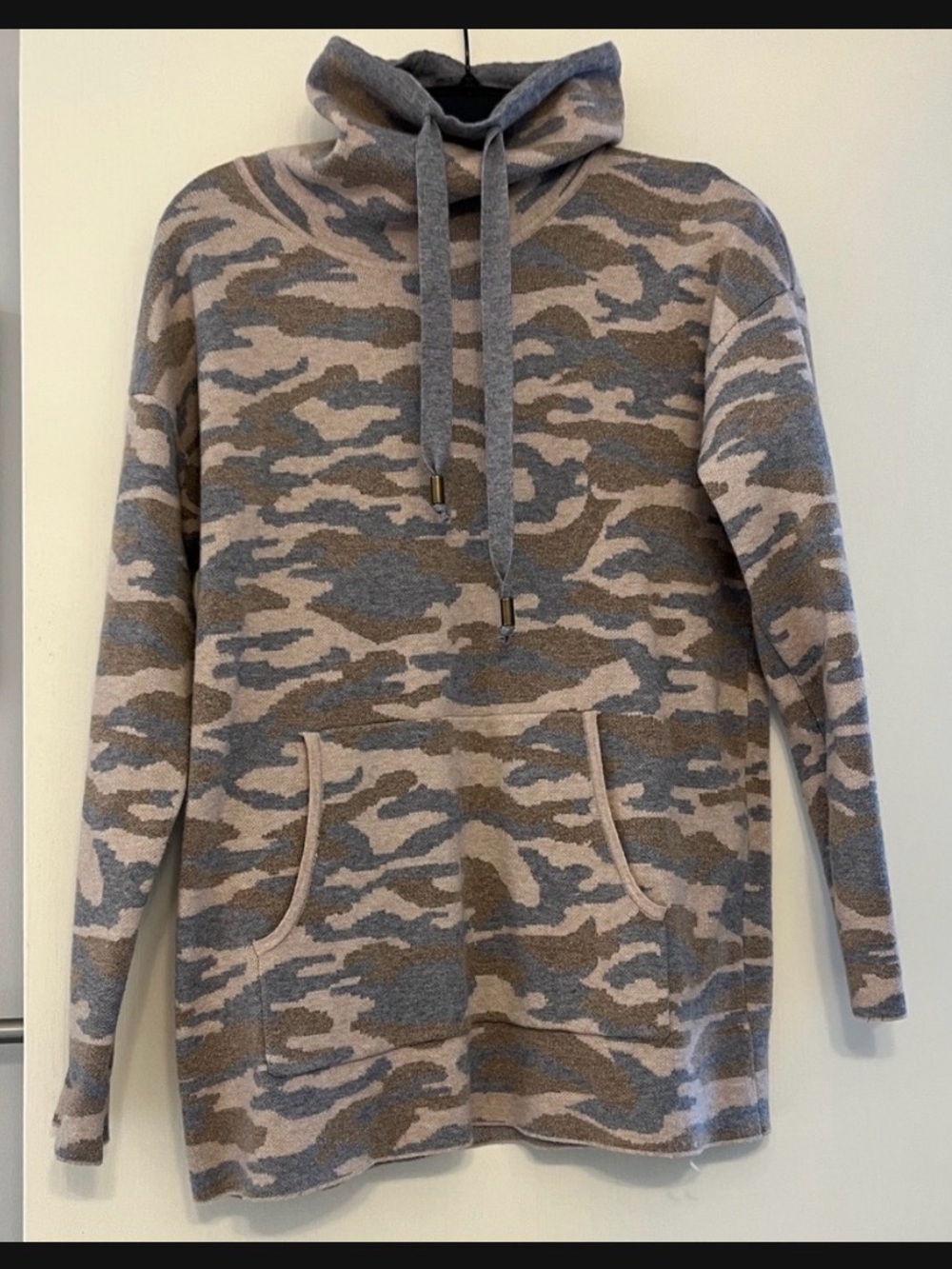 Tahari Women’s Camo Pullover Gray & Pink Mock Neck Sweater